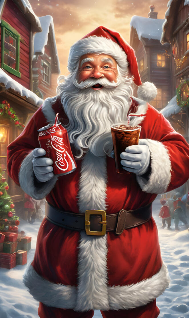 Santa holding cocoa-cola