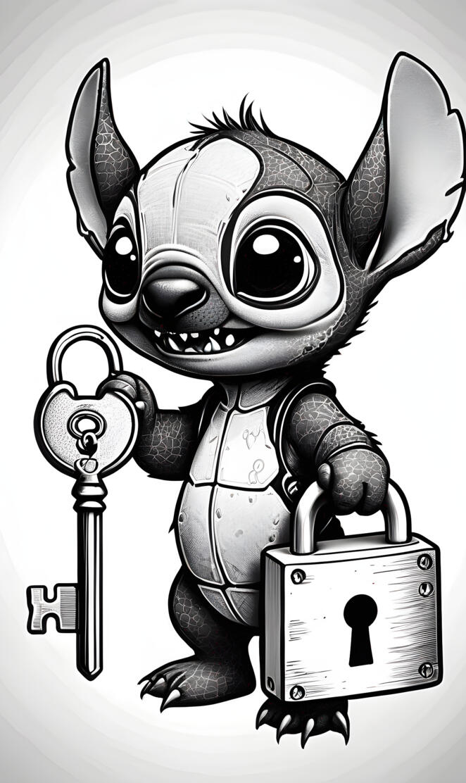 a black and white drawing of a robot with a gun