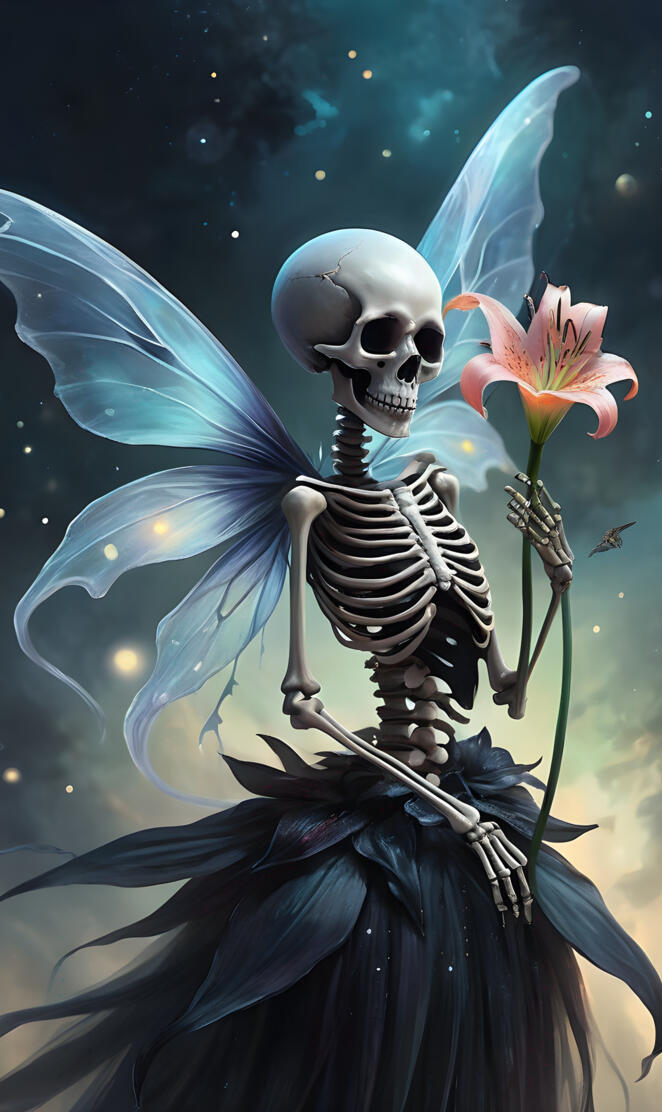 skeleton fairy holding a lily