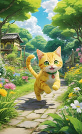 cute cat running in a garden of green (BK IDK wallpaper)