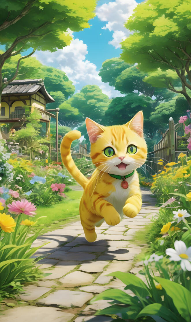 cute cat running in a garden of green (BK IDK wallpaper)