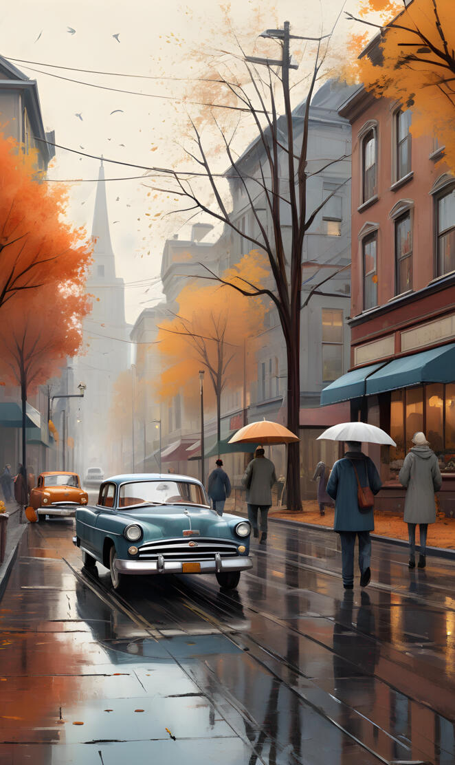 people walking down a sidewalk with umbrellas fall autumn rain