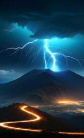 A Mountain With Lighting Strike