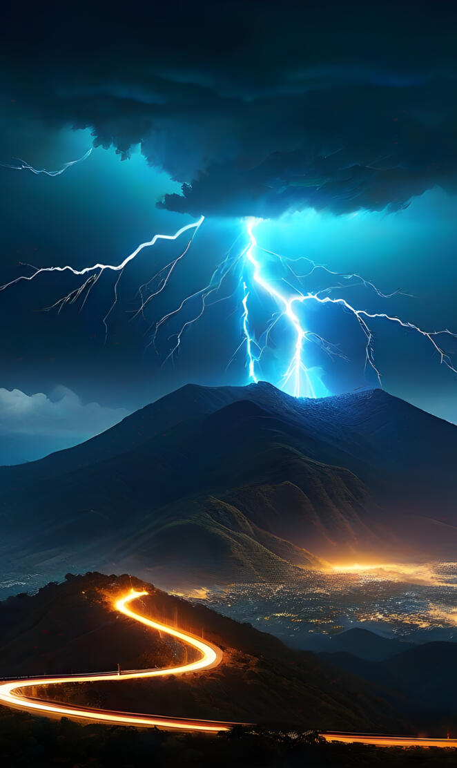 A Mountain With Lighting Strike