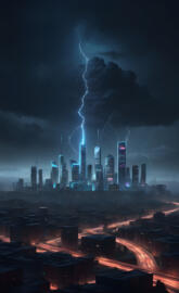 a lightning strike over a city