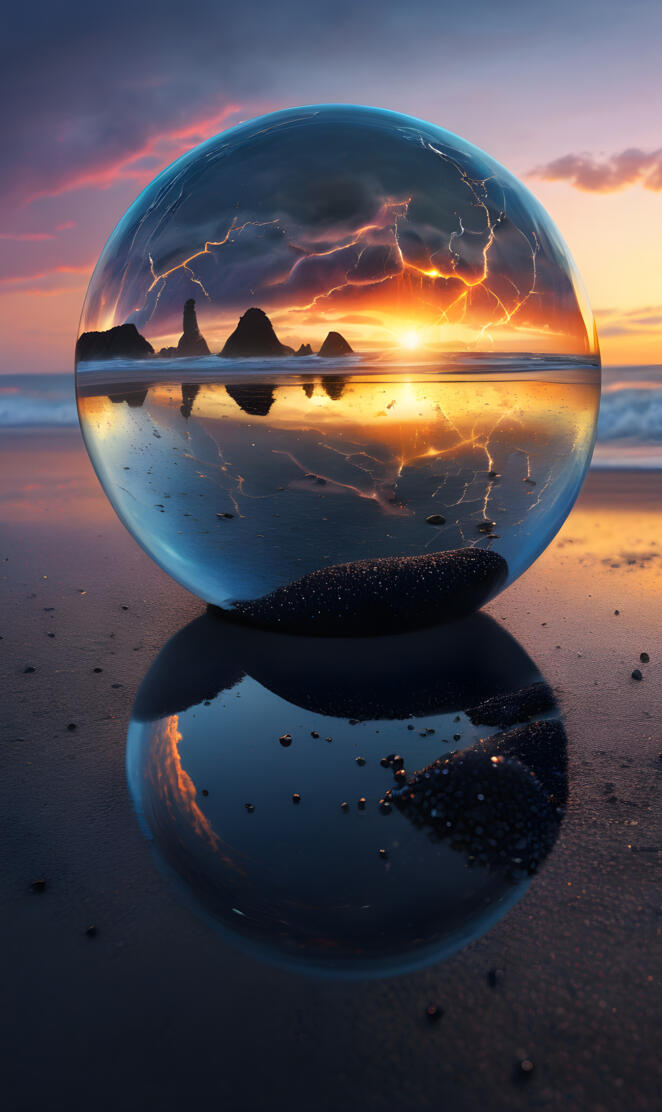 lightning strike reflection Beach sunset black sand reflection