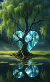 weeping Willow glass heart reflection lightning strike