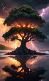 black sand reflection tree of Life reflection Beach