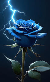 a blue rose with a lighting strike
