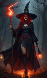 Halloween, evil witch, red, lightening