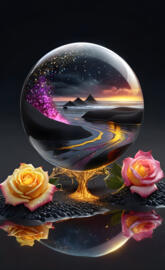 glass bubble reflection beach water black sand reflection rose's