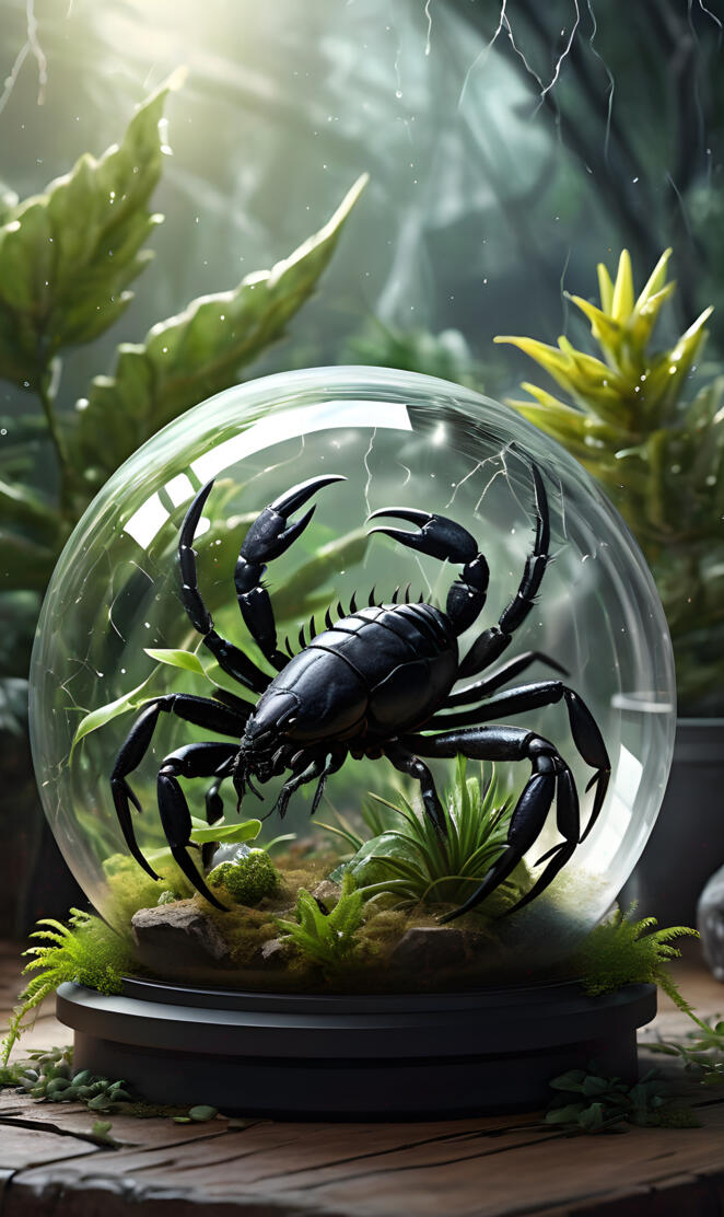 a scorpion inside a glass ball