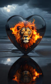 lion glass heart reflection lightning strike reflection Beach flames