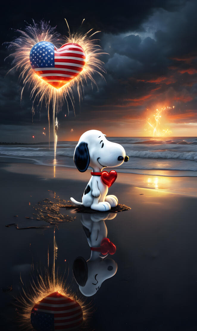 sunset snoopy reflection beach American flag reflection fireworks