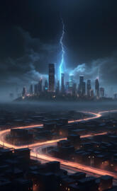 a city skyline at night