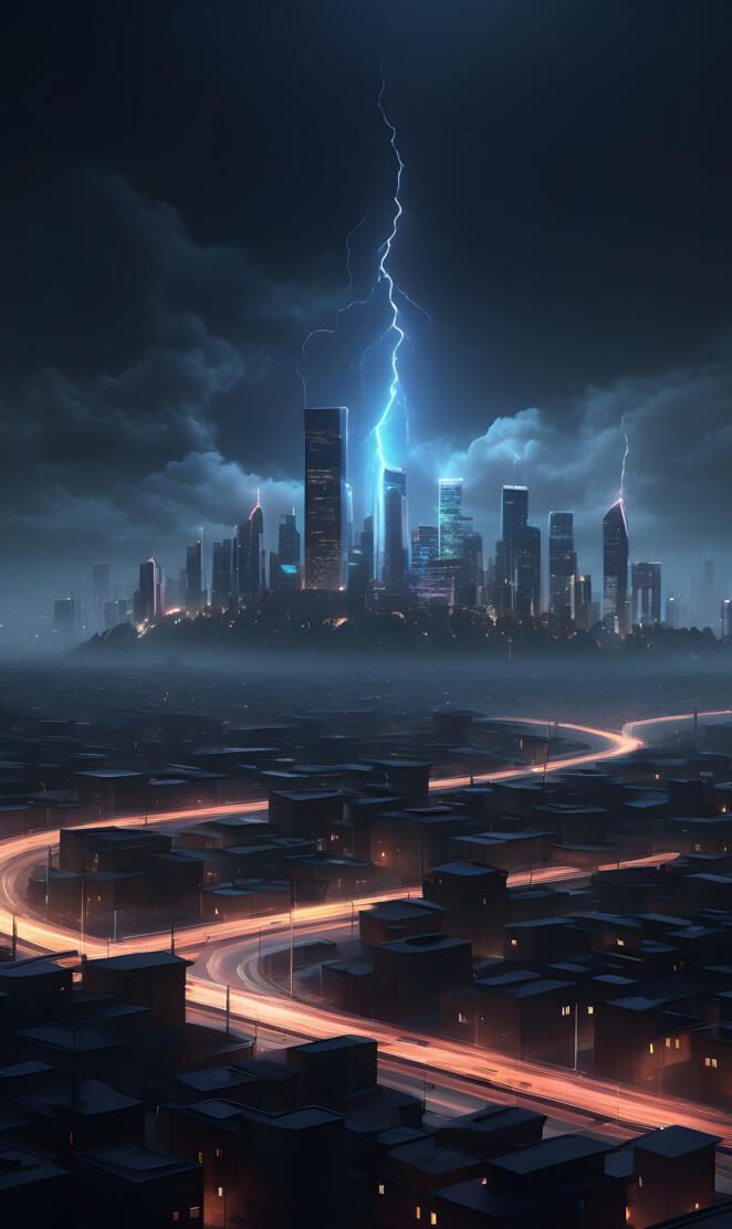 a city skyline at night