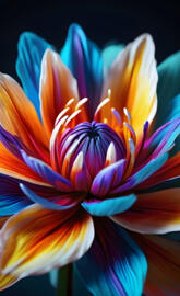 a colorful flower with a black center