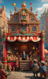 a colorful building with people standing in front of it