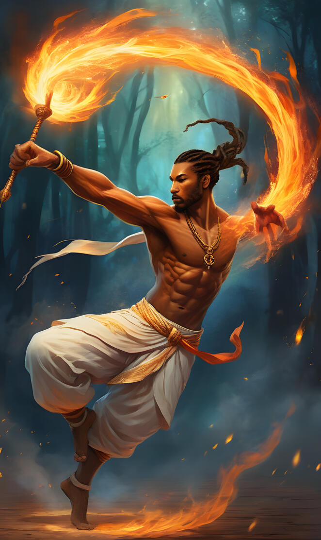 capoeirista with a fire kick