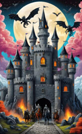 a castle with a group of people in front of it