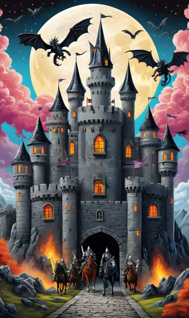 a castle with a group of people in front of it