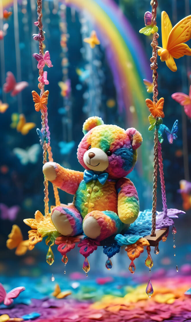 a teddy bear on a swing