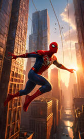 spidey swinging in the city