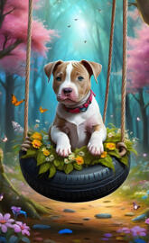 a dog on tire swing