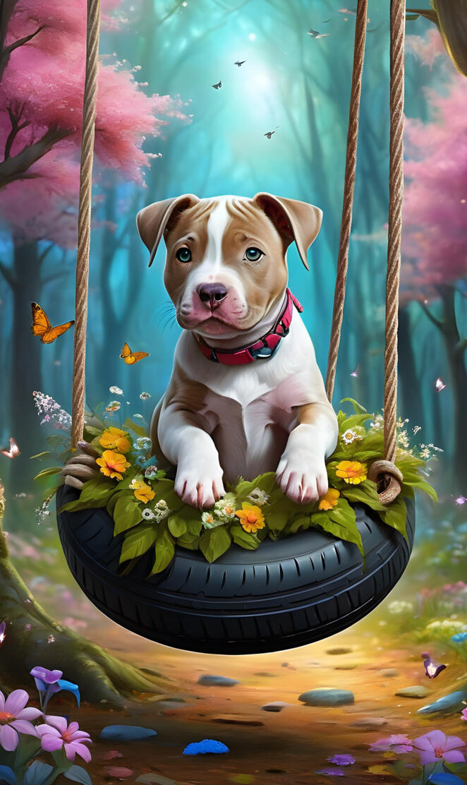 a dog on tire swing