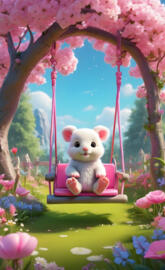 a stuffed animal in a swing