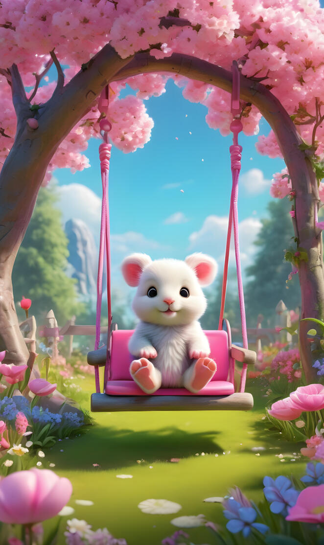 a stuffed animal in a swing