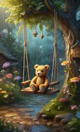 a teddy bear on a swing