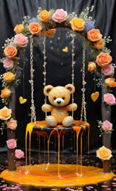 a teddy bear on a swing