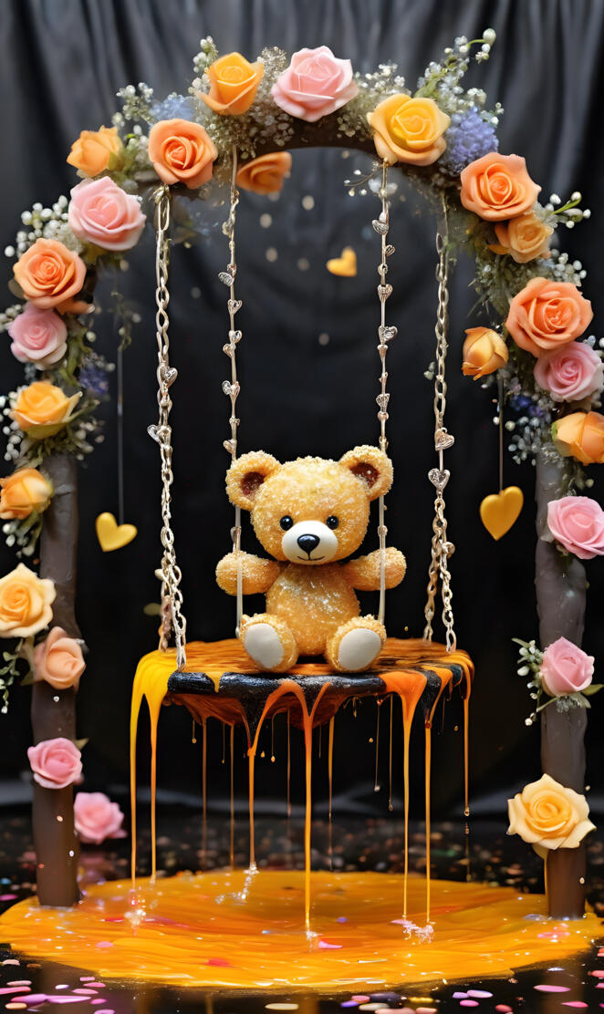 a teddy bear on a swing