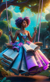 a person sitting on a swing