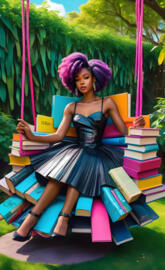 a woman sitting on a swing