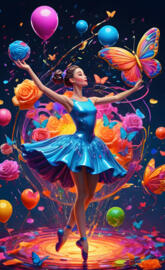 a person in a blue dress with butterflies flying around the