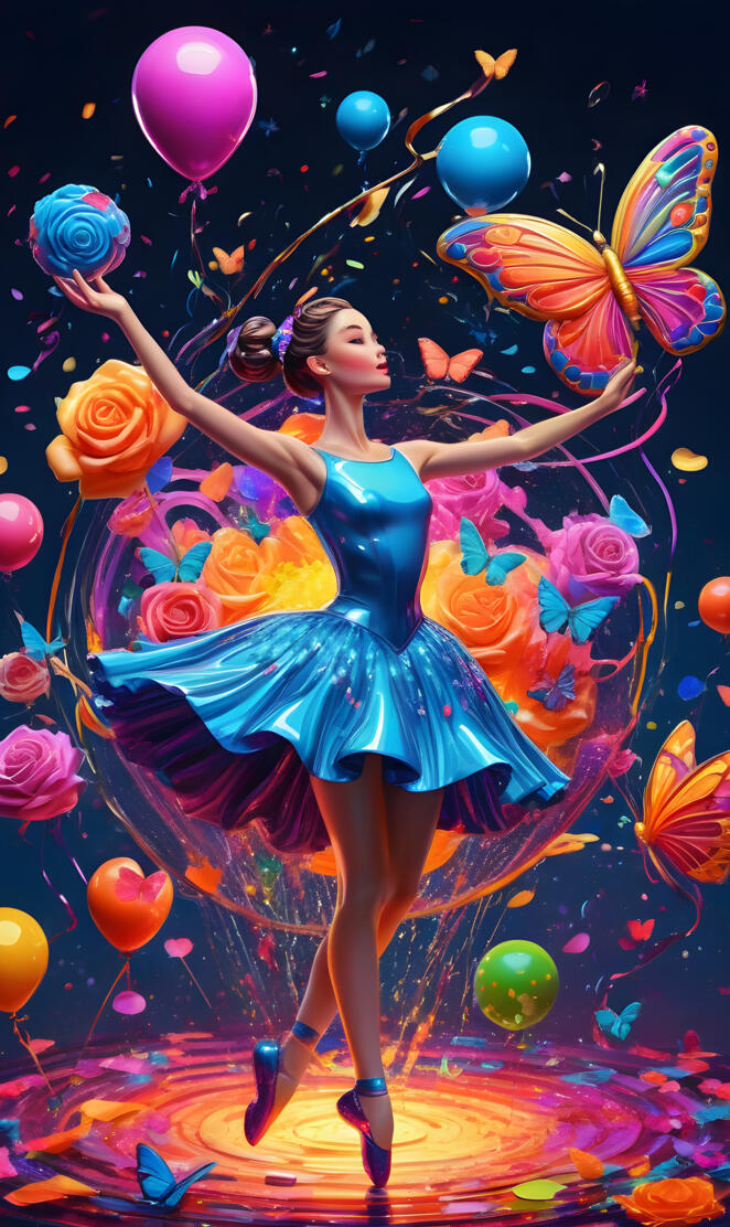 a person in a blue dress with butterflies flying around the