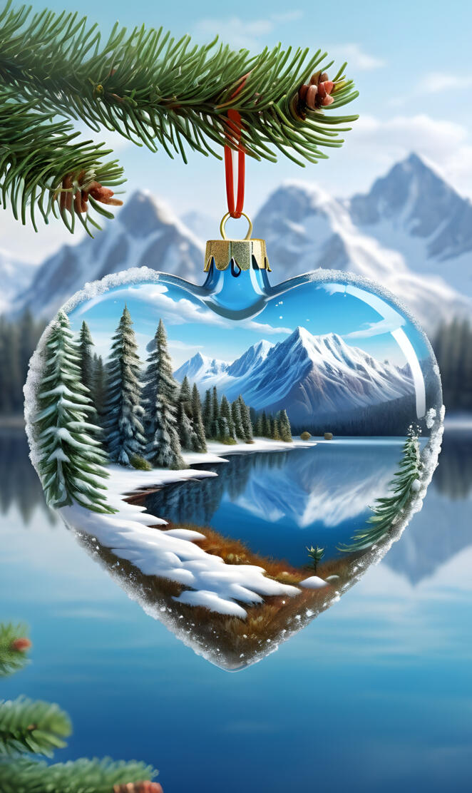 a glass heart with a beautiful view inside