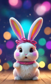 a white rabbit with a pink bow