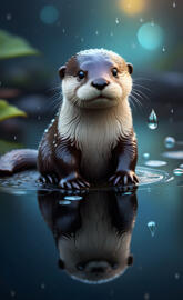 an otter standing on its hind legs in water
