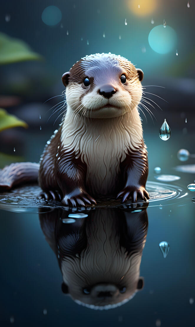 an otter standing on its hind legs in water