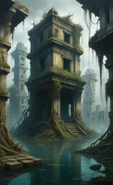 Modern city in ruins