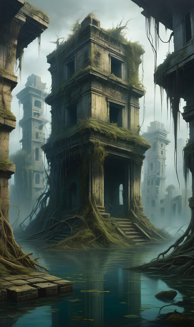 Modern city in ruins