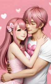 Pink Anime Couple Happy