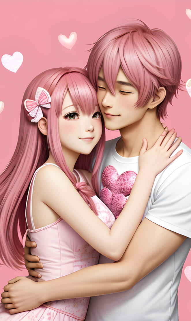 Pink Anime Couple Happy