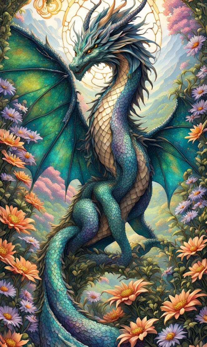 Majestic dragon with floral wings