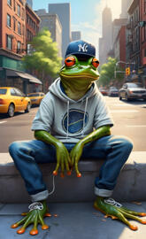 a person in a garment sitting on a sidewalk