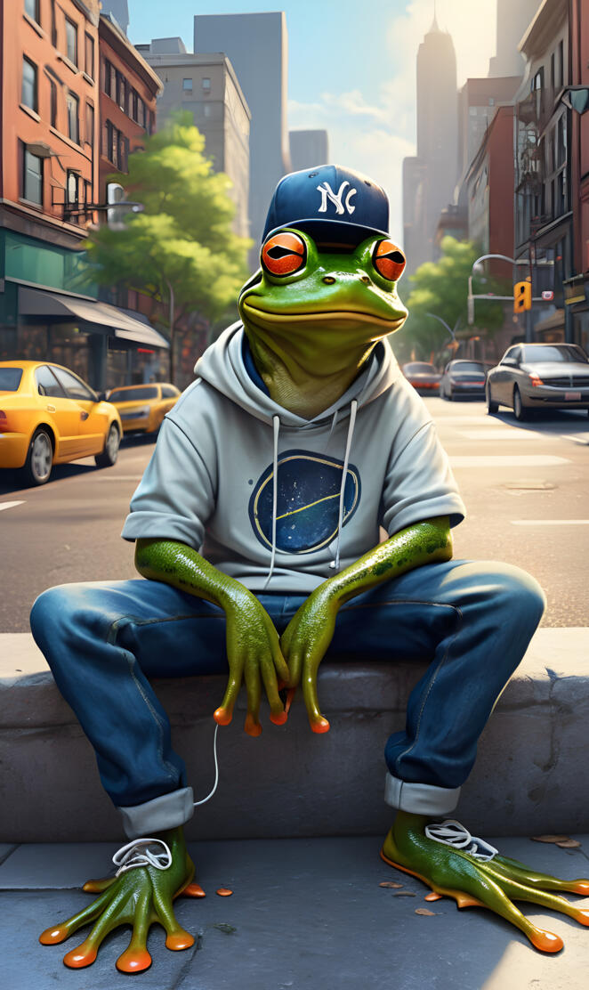 a person in a garment sitting on a sidewalk