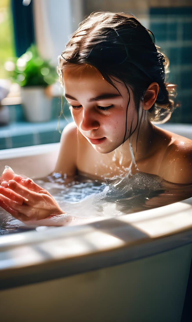 a woman in a bathtub